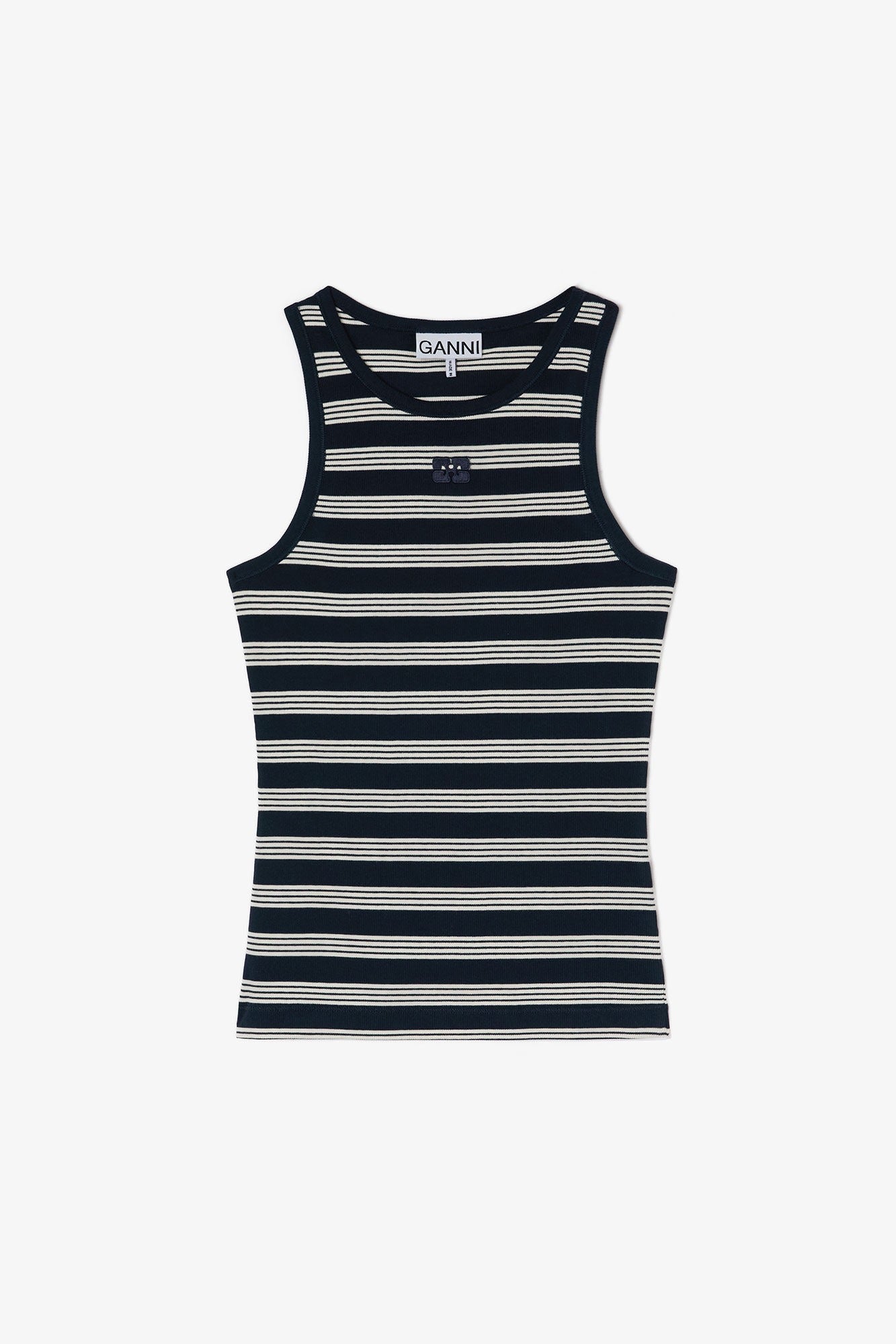 GANNI Stripe Rib Tank Top "Sky Captain"