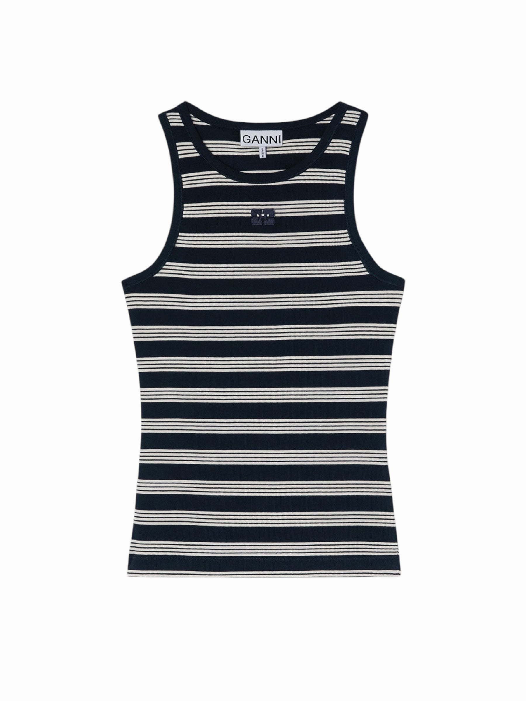 GANNI Stripe Rib Tank Top "Sky Captain"