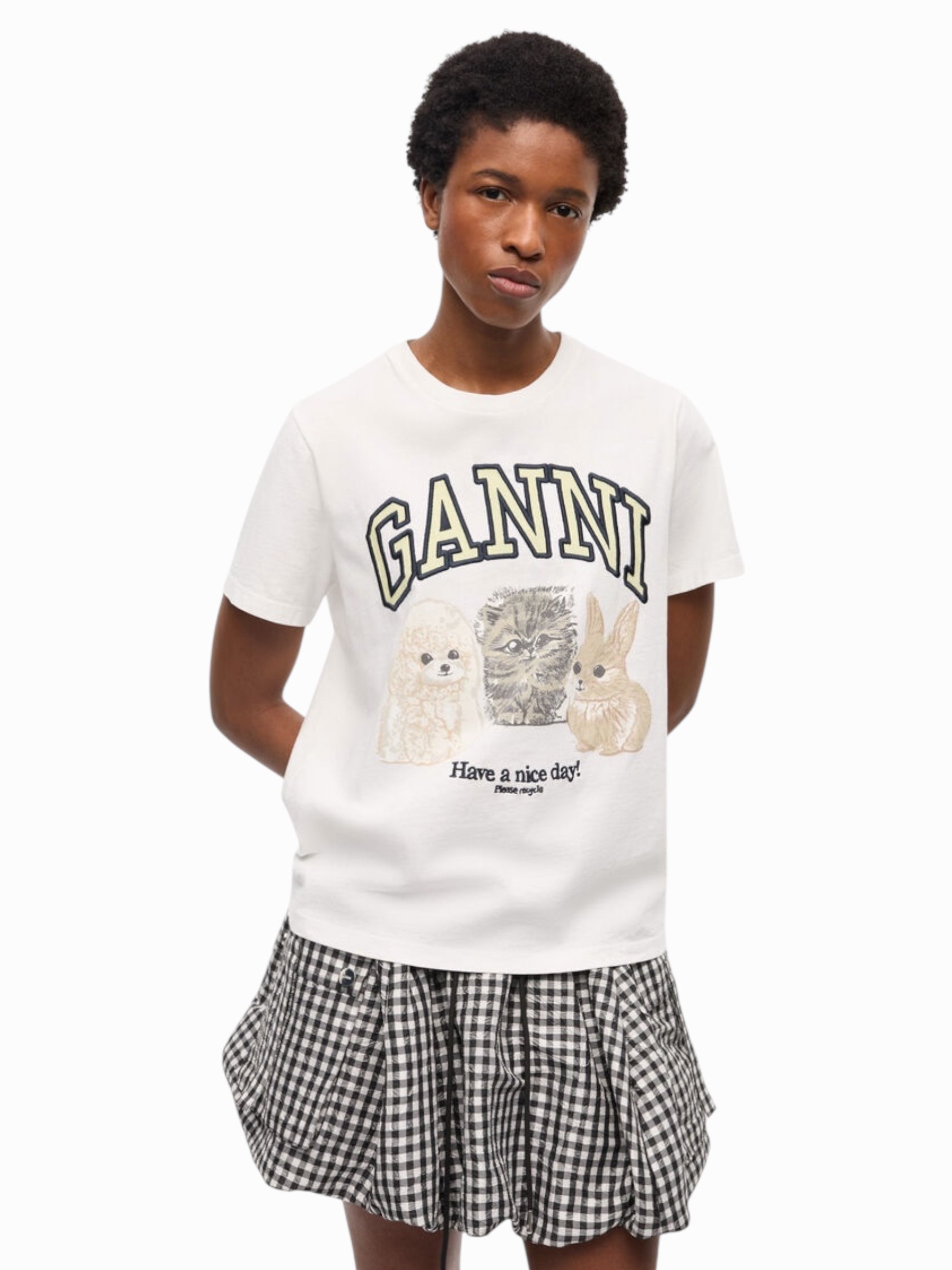 Ganni T Shirt “White Animal Print”