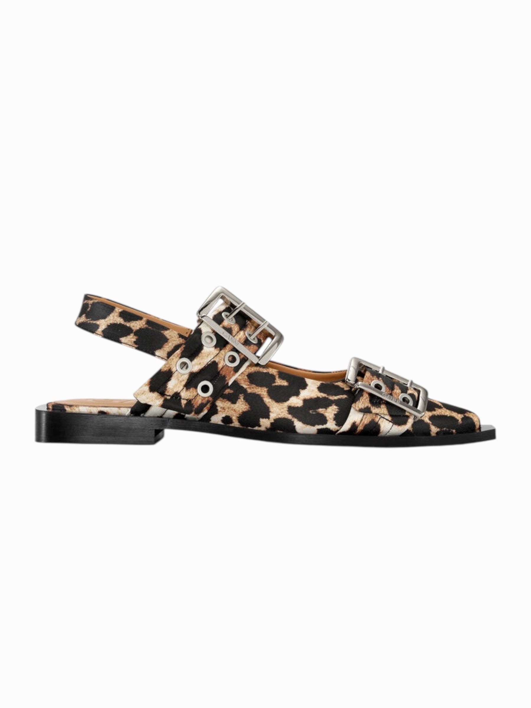 GANNI Feminine Buckle Ballerinas “Leopard Satin”