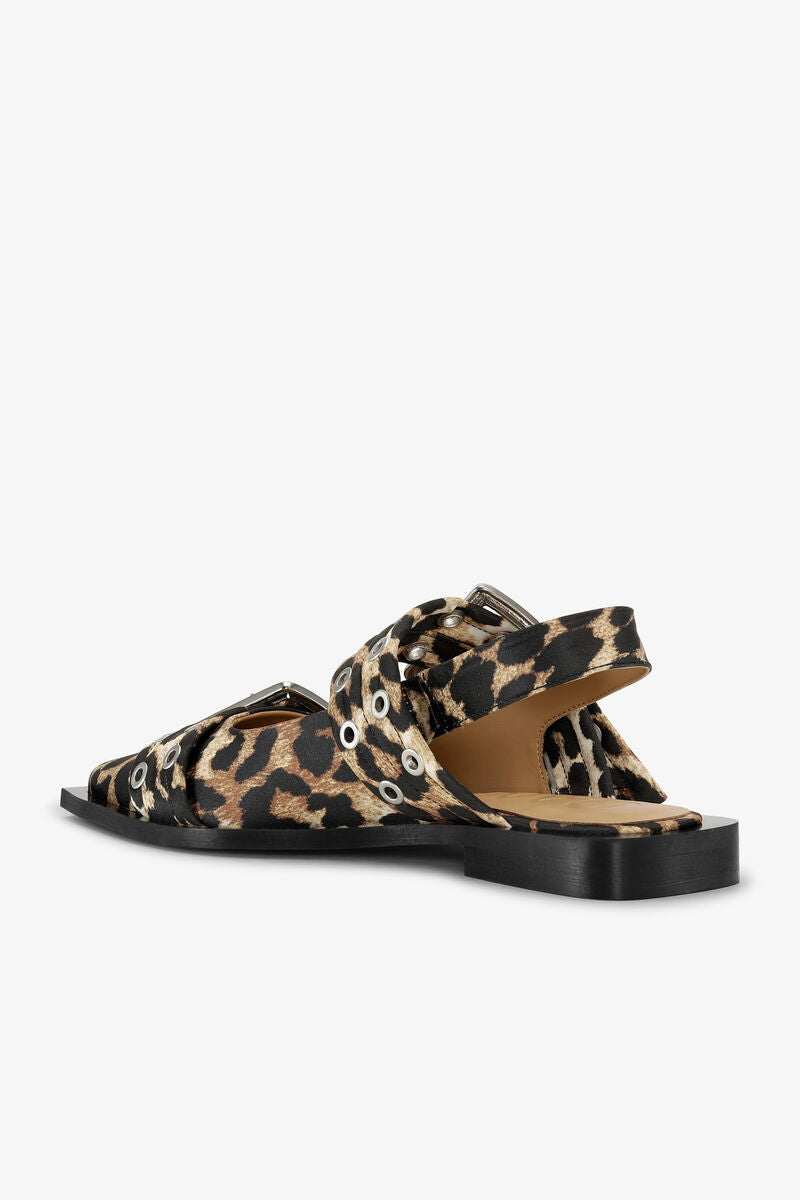 GANNI Feminine Buckle Ballerinas “Leopard Satin”