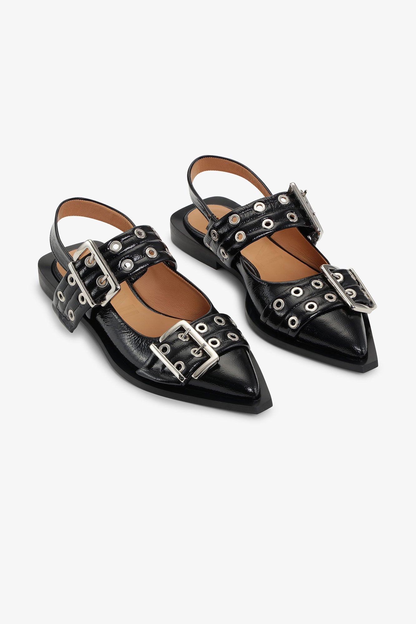 GANNI Feminine Buckle Ballerinas “Black”