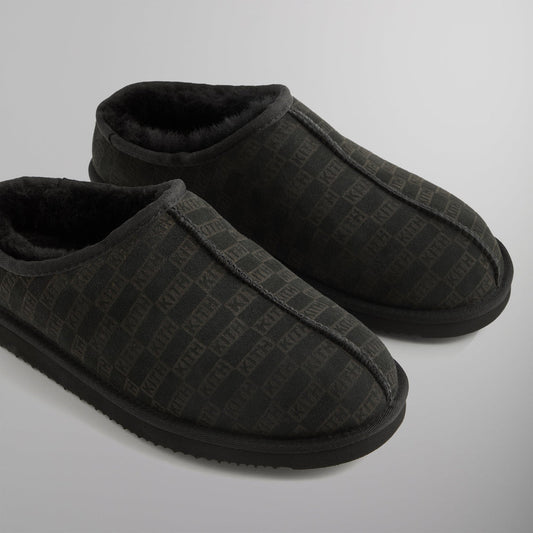 Kith Monogram Shearling Slippers “Black”