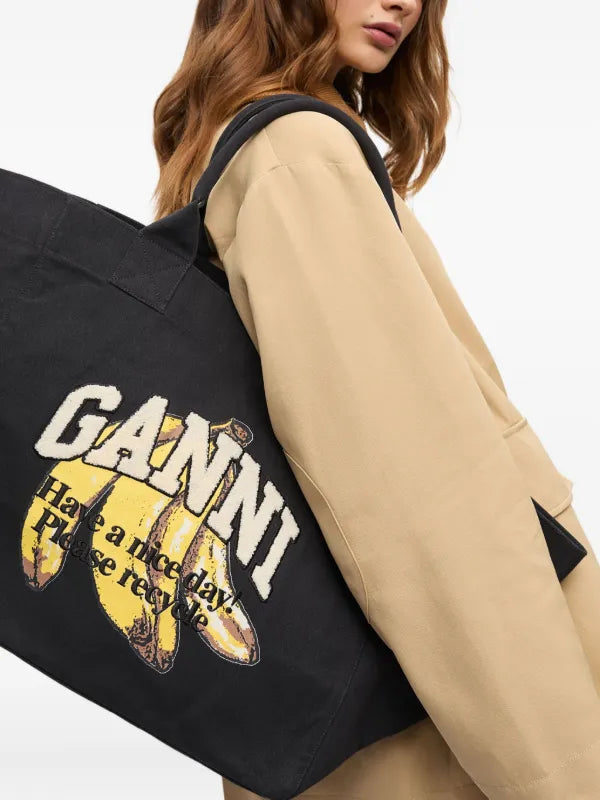 Ganni Bag “Black XXL Banana Print Tote”