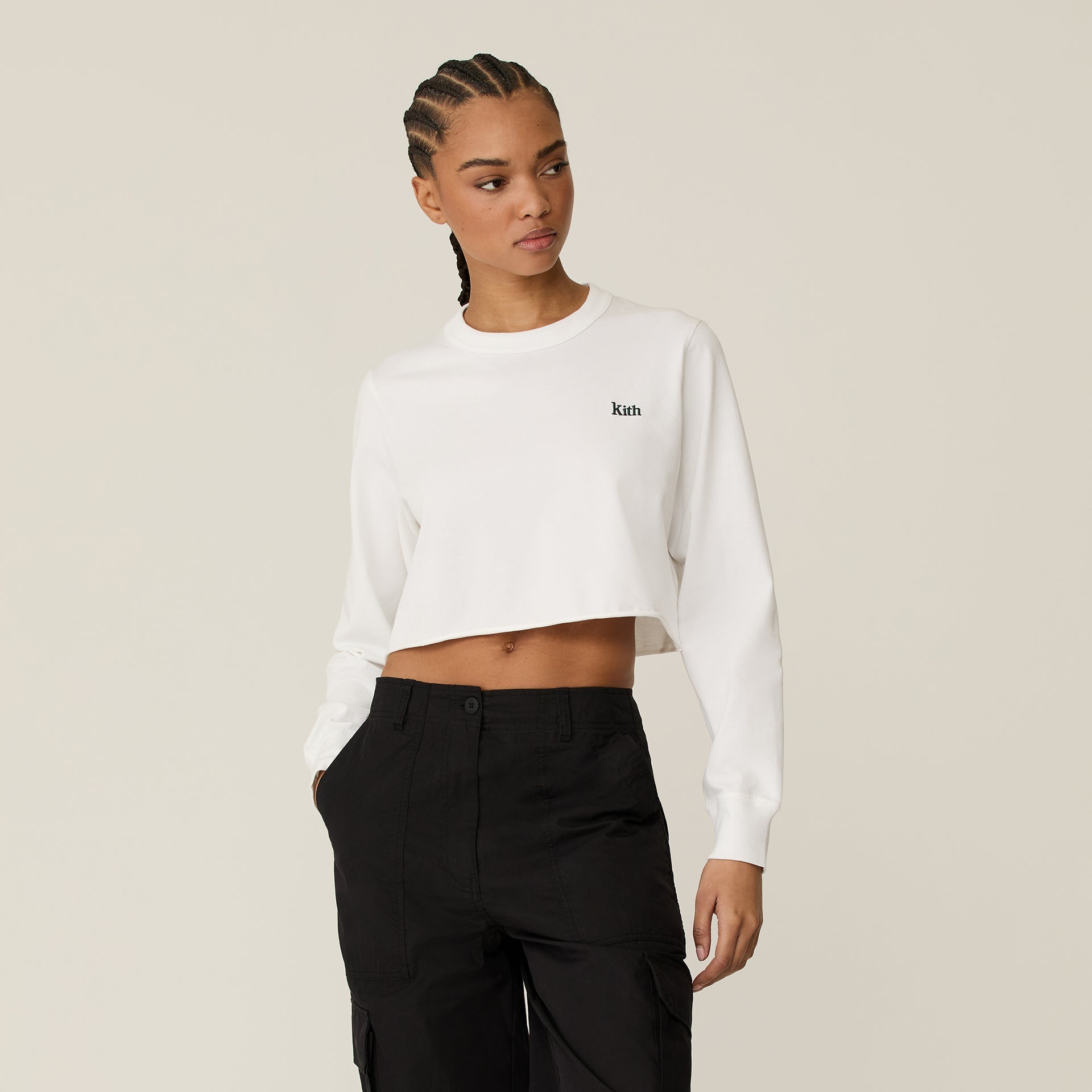 Kith Women Lucy Cropped Long Sleeve T Shirt “White”