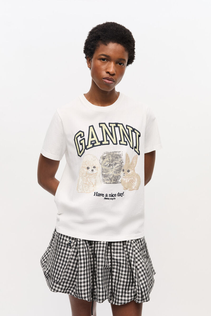 Ganni T Shirt “White Animal Print”