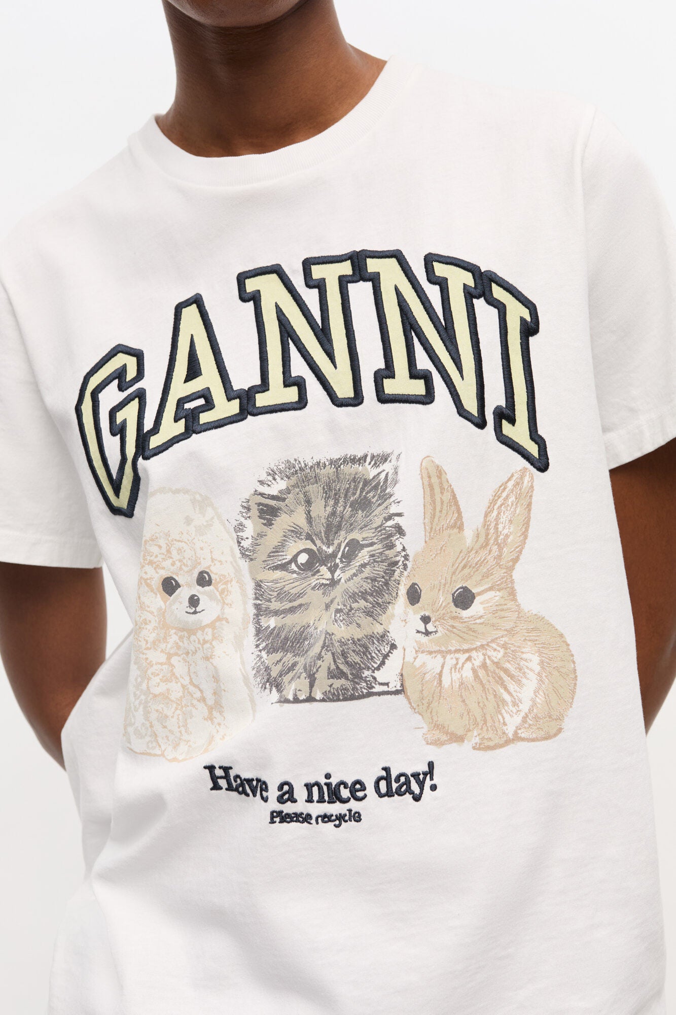 Ganni T Shirt “White Animal Print”
